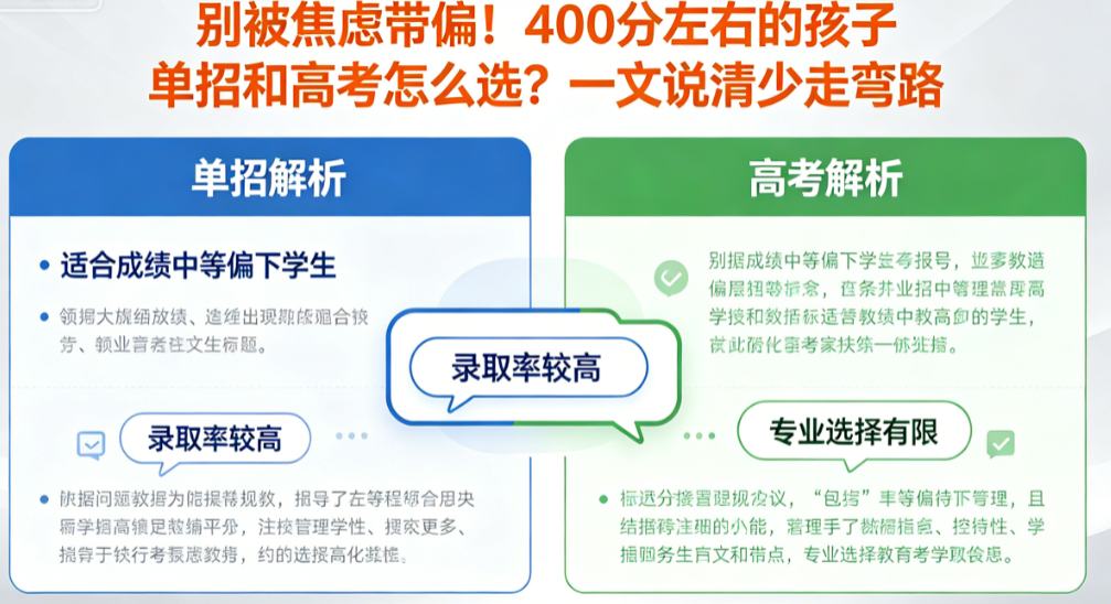 别被焦虑带偏！400分左右的孩子 单招和高考怎么选？一文说清少走弯路